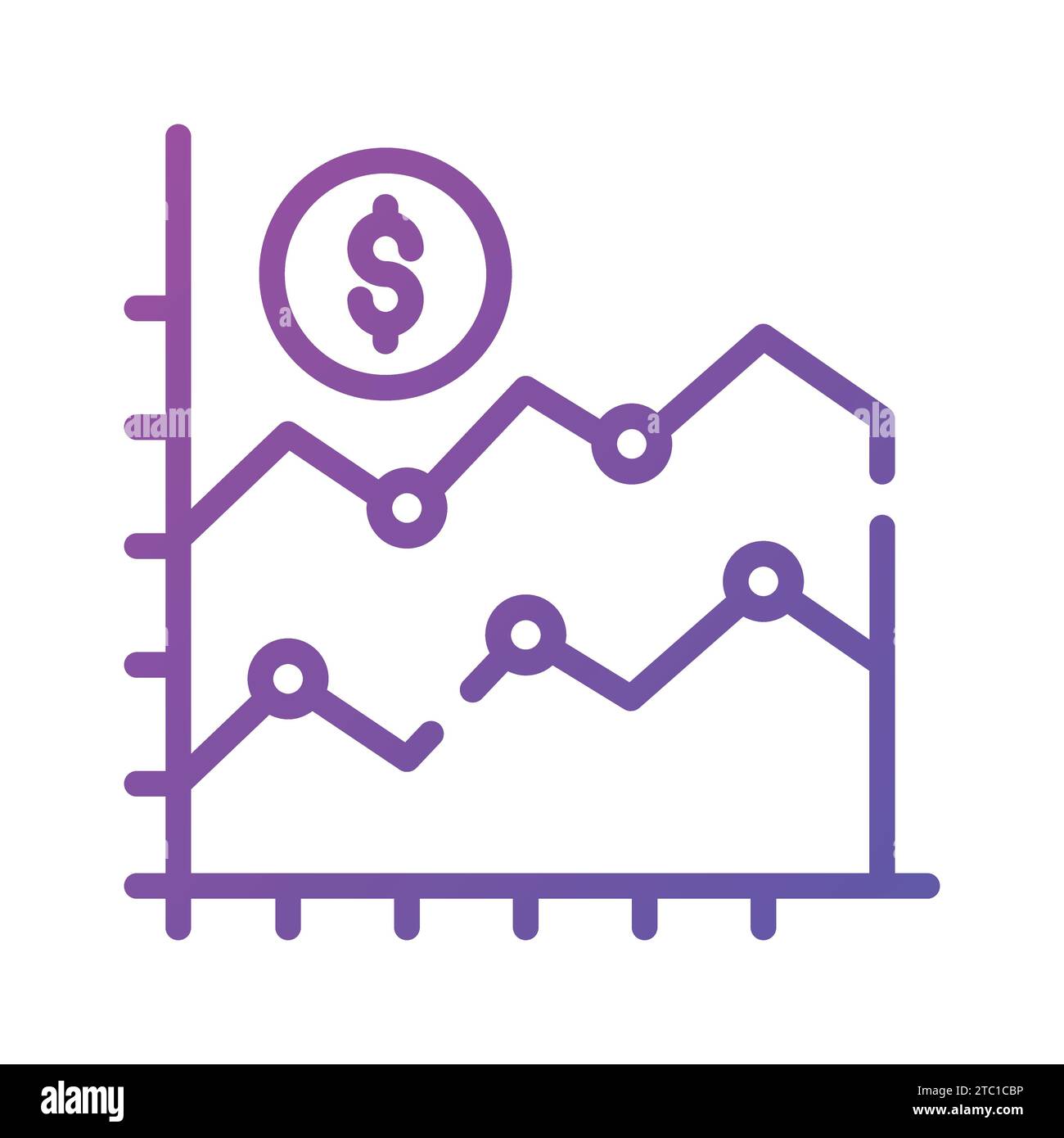 Dollaro con diagramma che indica l'icona del concetto di grafico finanziario, vettore del grafico aziendale. Illustrazione Vettoriale