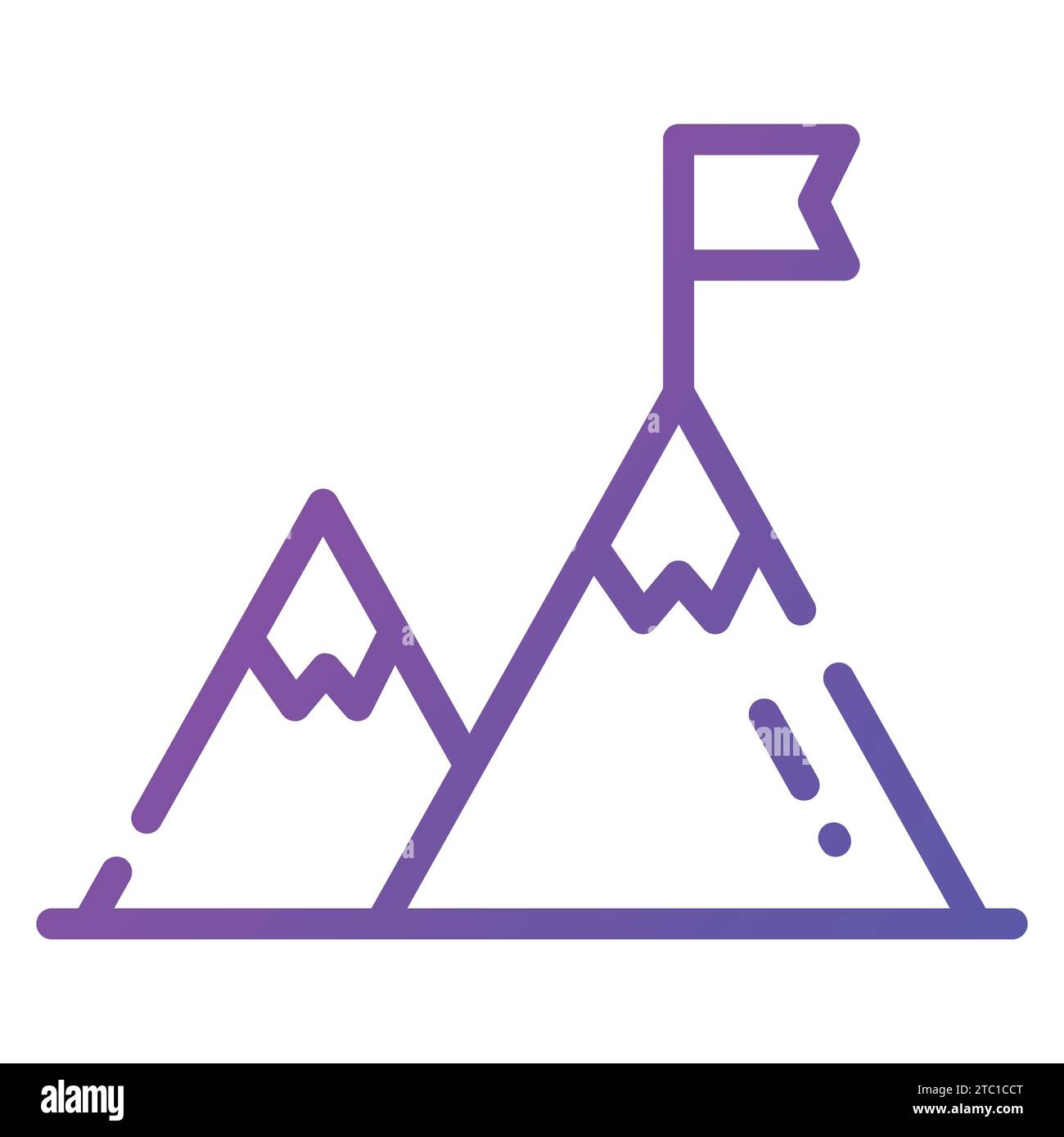 Bandiera in cima alla montagna, icona concettuale di missione in stile trendy. Illustrazione Vettoriale