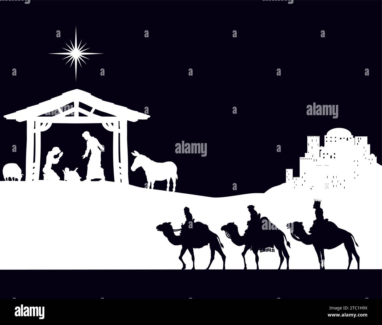 Presepe natalizio Bethlehem Manger Wise Men Illustrazione Vettoriale