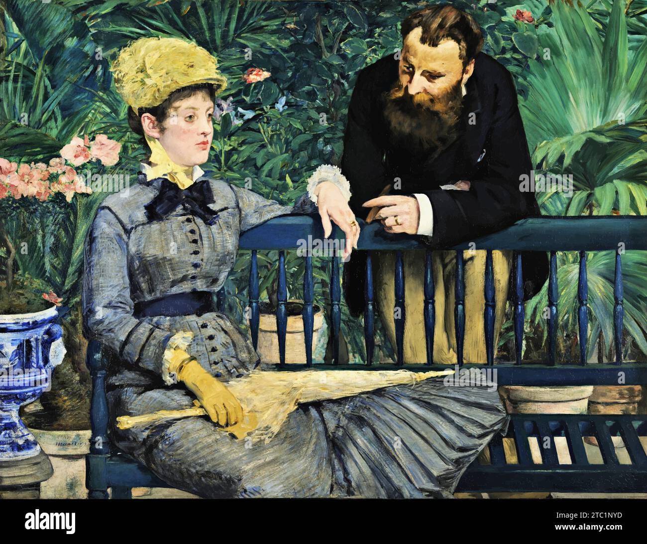 Il giardino d'inverno nella serra, 1879 (olio su tela) dell'artista Manet, Edouard (1832-83) / francese Illustrazione Vettoriale