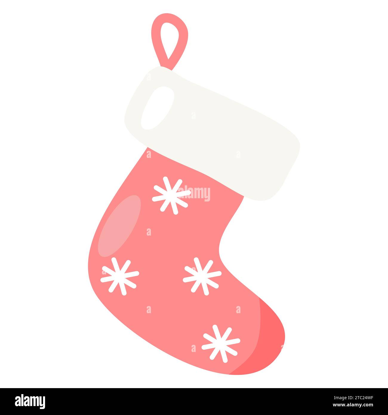 Calzino natalizio con fiocchi di neve, per regali natalizi da appendere al caminetto, illustrazione vettoriale Illustrazione Vettoriale