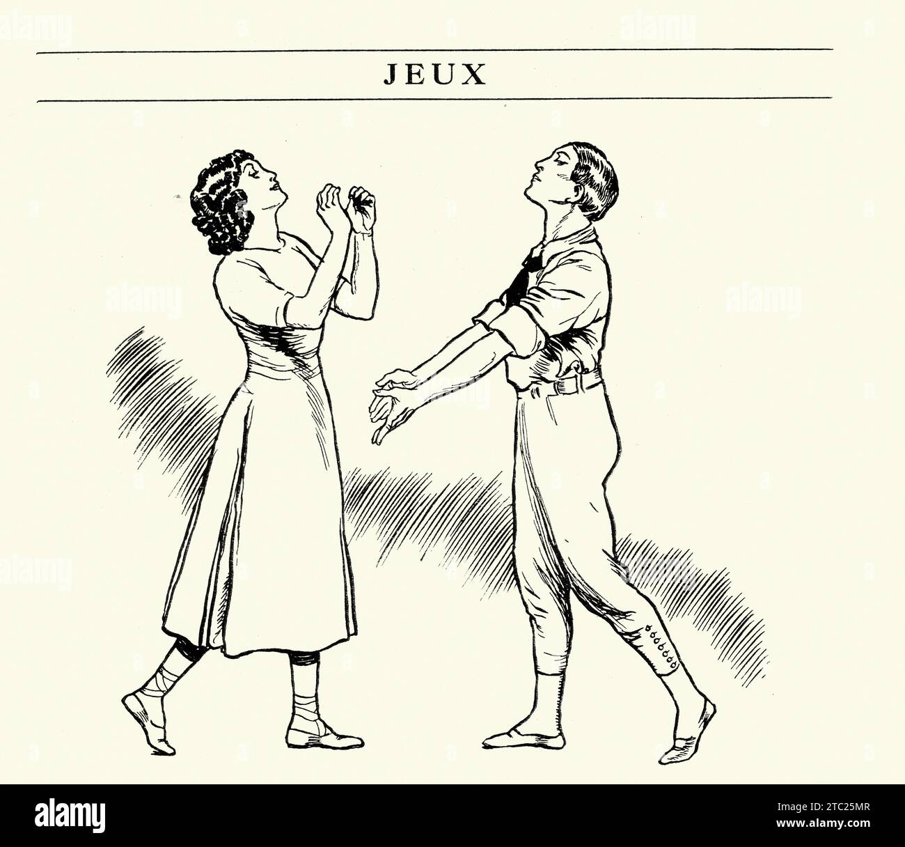 Ballet Dancers, Scene from Jeux (Games) è un balletto scritto da Claude Debussy e scritto per i Ballets Russes di Sergei Diaghilev con coreografia b Foto Stock