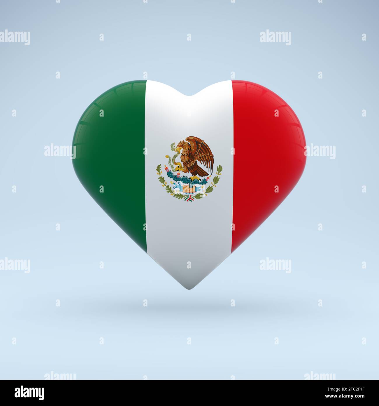 Simbolo di stato del Messico su badge lucido. Icona a forma di cuore con l'immagine della bandiera nazionale del Messico come simbolo di orgoglio, sostegno Foto Stock