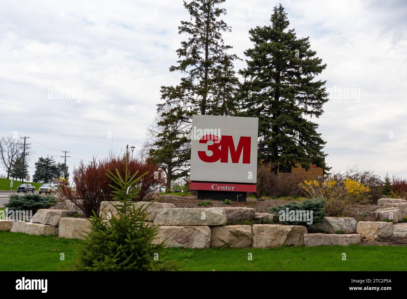 Logo 3M presso la sede centrale di Saint Paul, Minnesota, USA. Foto Stock