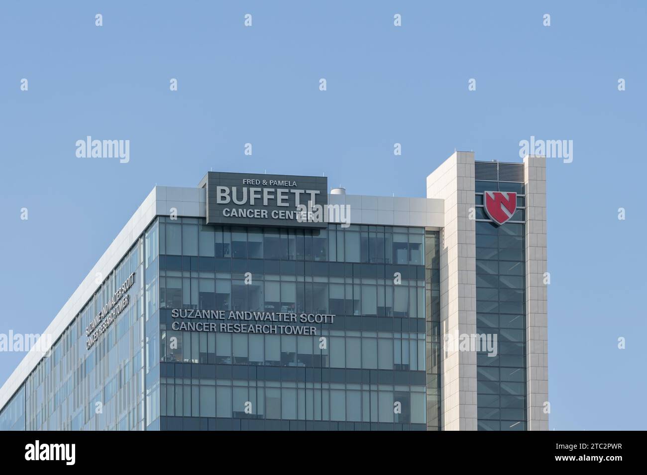 L'edificio del Fred and Pamela Buffett Cancer Center di Omaha, Nebraska, Stati Uniti Foto Stock