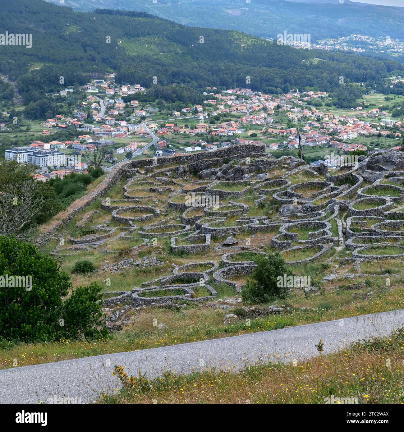 Resti dell'insediamento celtico sul Monte Santa Trega, A Guarda, Galizia, Spagna occidentale, Europa Foto Stock