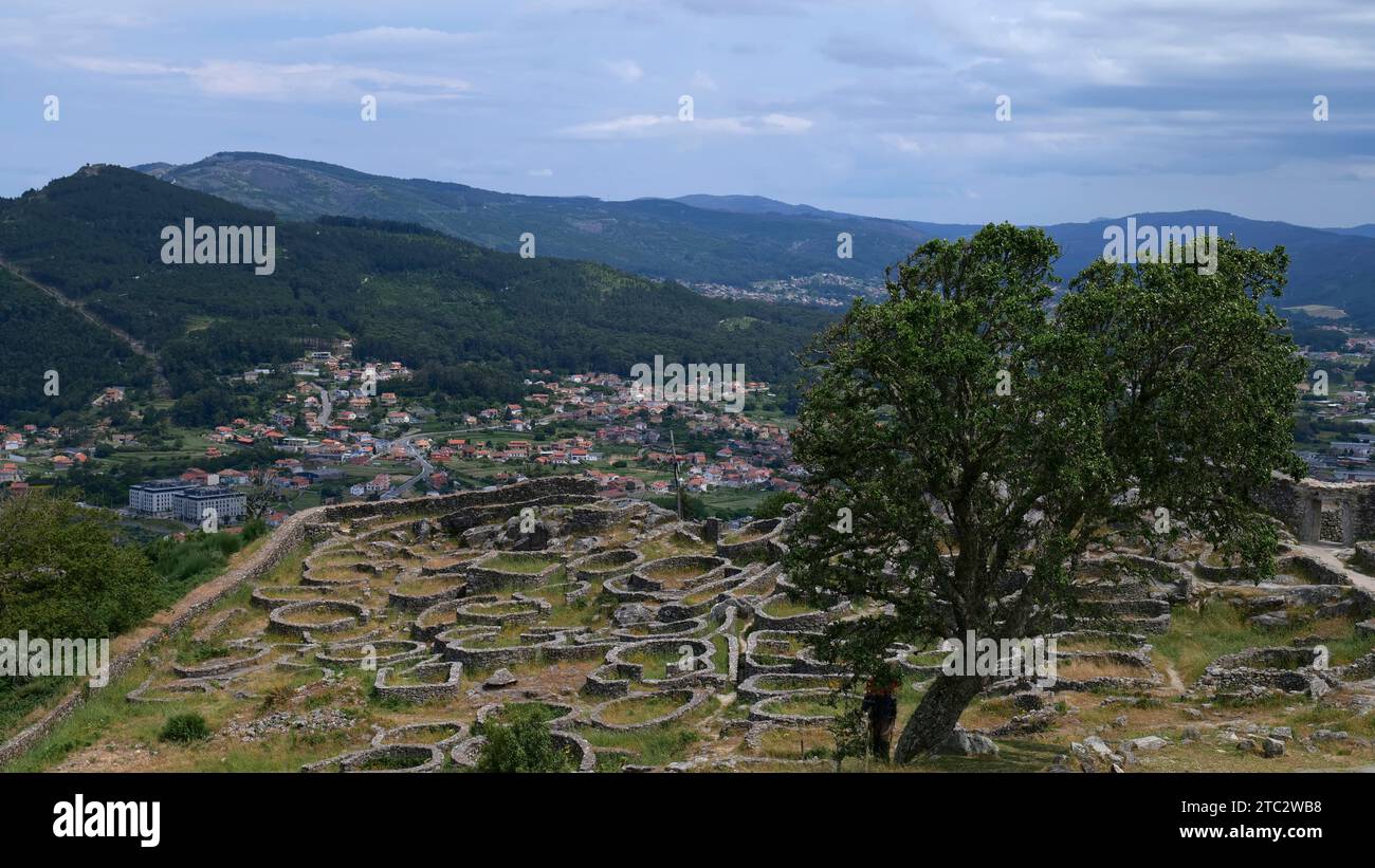 Resti dell'insediamento celtico sul Monte Santa Trega, A Guarda, Galizia, Spagna occidentale, Europa Foto Stock
