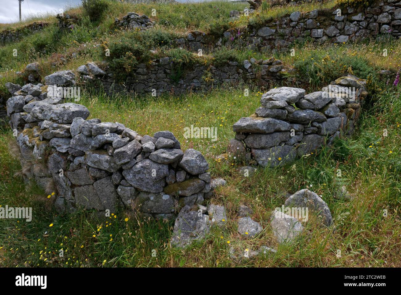 Resti dell'insediamento celtico sul Monte Santa Trega, A Guarda, Galizia, Spagna occidentale, Europa Foto Stock