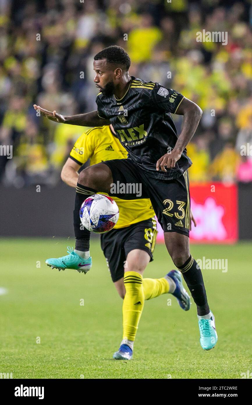 Columbus, Ohio, USA. 9 dicembre 2023. Centrocampista del LAFC Kellyn Acosta (23). Il Columbus Crew vince la sua terza MLS Cup, sconfiggendo i campioni in carica LAFC per 2-1. (Kindell Buchanan/Alamy Live News) Foto Stock