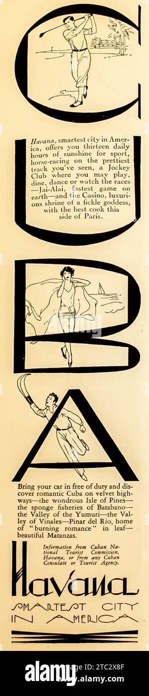 1928 la commissione nazionale turistica di CUBA pubblicizza l'Avana come città più intelligente in America Foto Stock