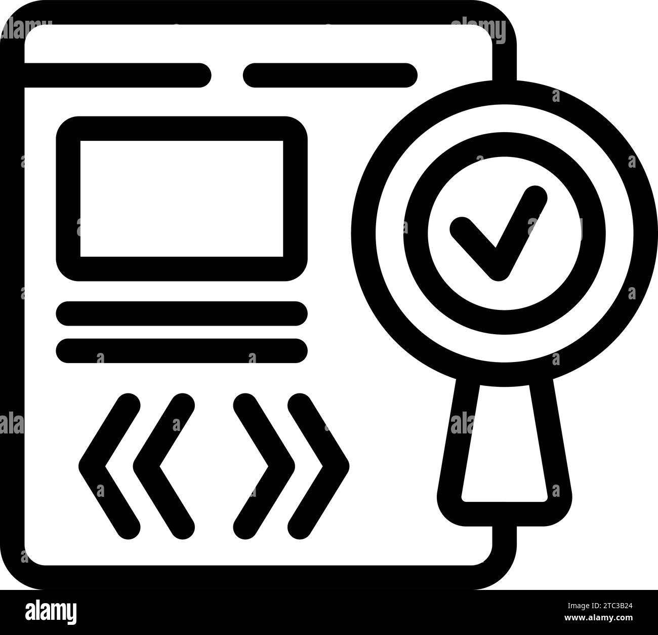 Icona del tecnico del controllo qualità per delineare il vettore. Analisi dei test del software. Test dell'app vetrina Illustrazione Vettoriale