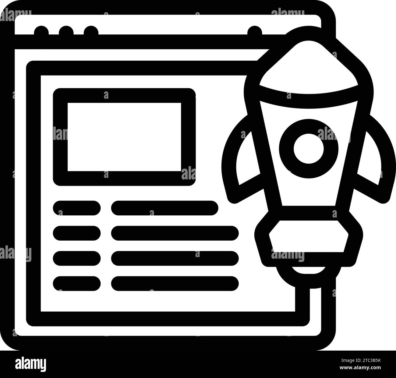 Avvio dell'icona della pagina del sito Web per delineare il vettore. Versione del software. Introduzione al sito Web online Illustrazione Vettoriale