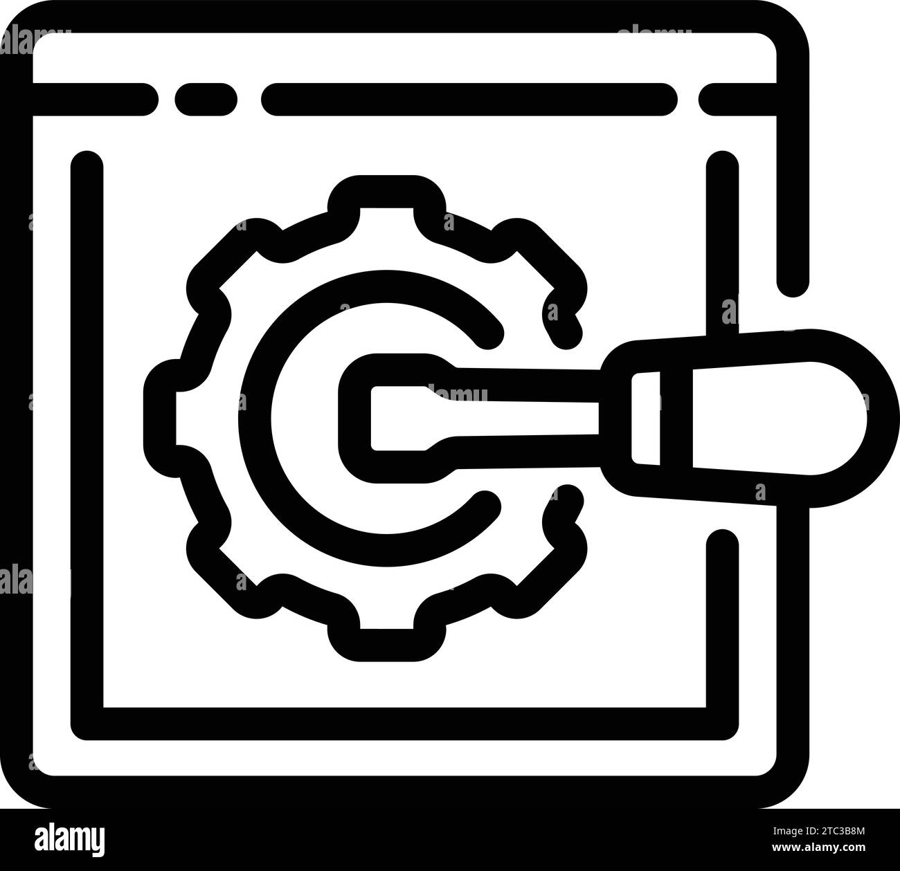 Icona di sviluppo back-end per delineare il vettore. Manutenzione tecnica online. Sistema tecnico di codifica Illustrazione Vettoriale