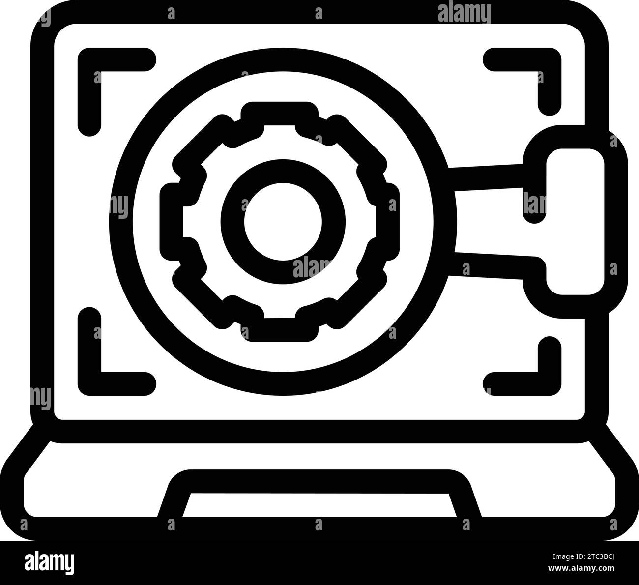L'icona di sviluppo delle app delinea il vettore. Ingegnere di programmazione software. Distribuzione della versione beta Illustrazione Vettoriale