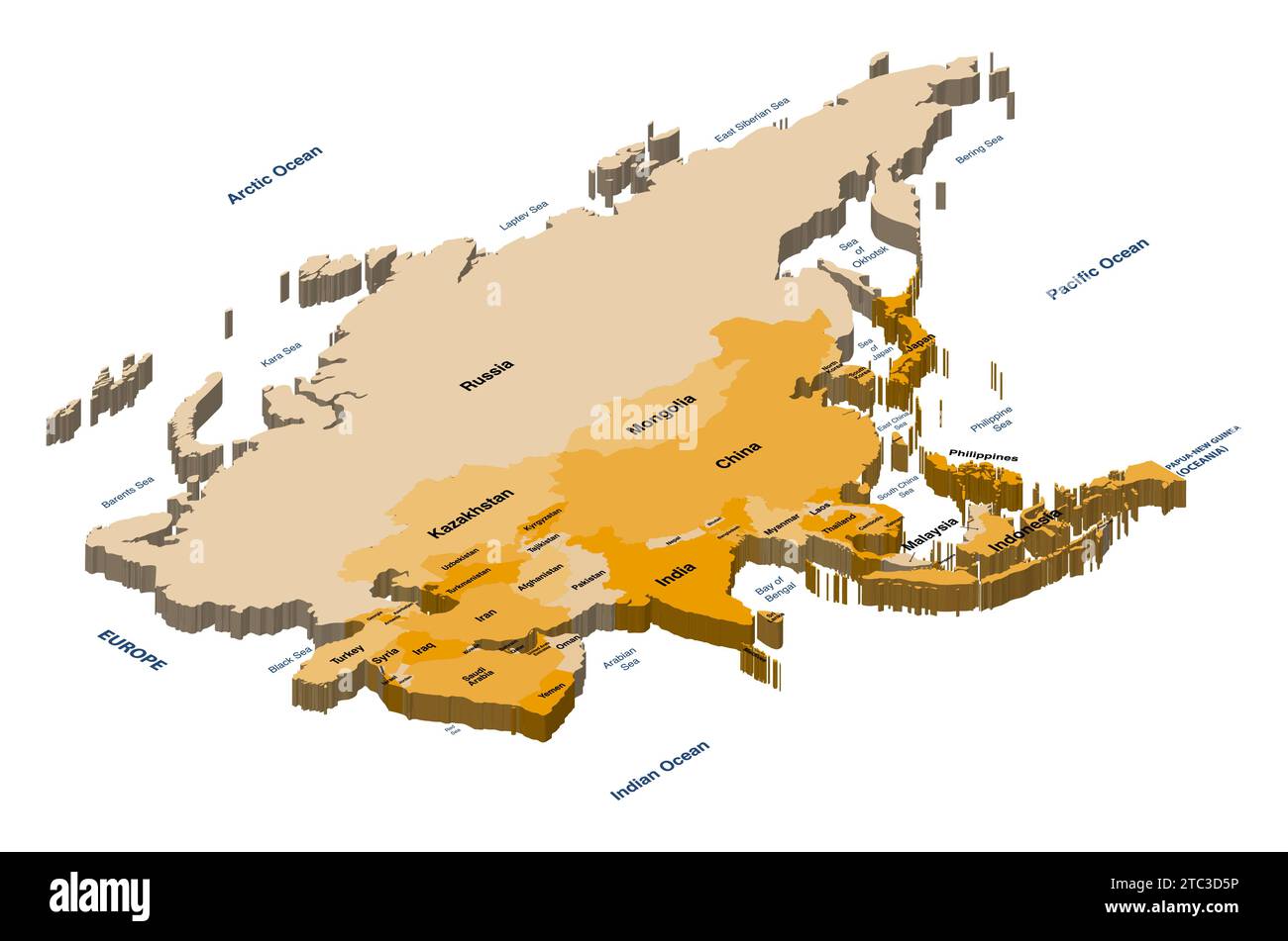 Asia Political dettagliato mappa vettoriale isometrica Illustrazione Vettoriale