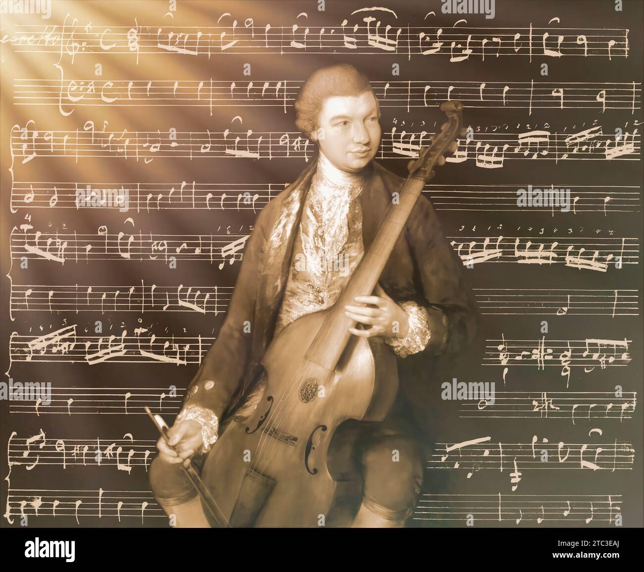 Carl Friedrich Abel, 1723 - 1787, compositore tedesco, edito digitalmente secondo un dipinto di Thomas Gainsborough, Sonate per viola da gamba e basso, scritto con la mano dell'autore Foto Stock