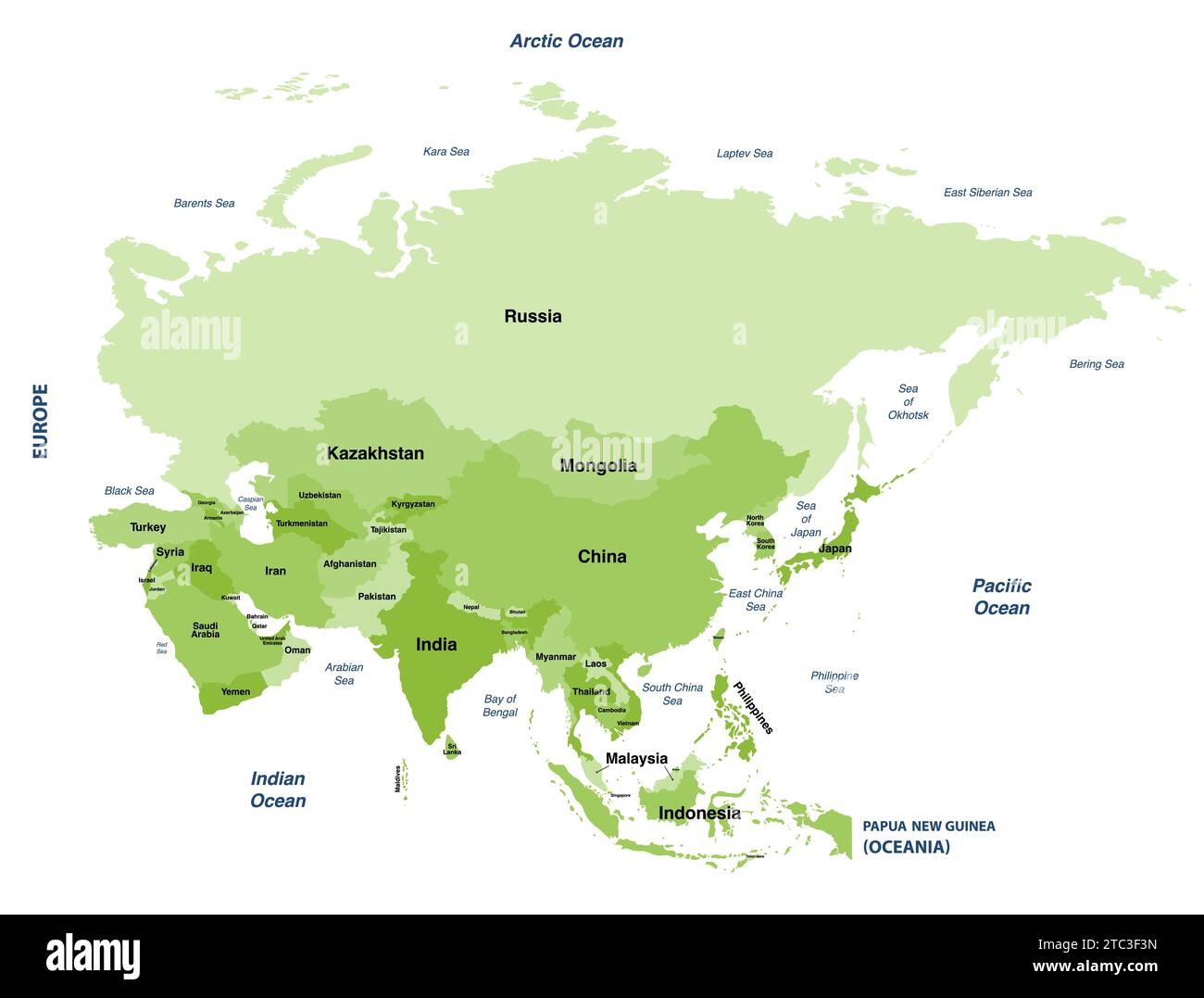 Asia politicamente mappa vettoriale dettagliata Illustrazione Vettoriale