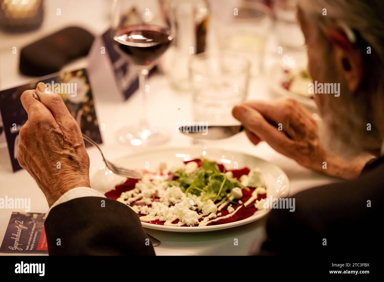 LELYSTAD - anziani durante una cena di Natale del Fondo nazionale per gli anziani a Van der Valk. La cena è stata organizzata per riunire le persone sopra i 65 anni contro la solitudine durante le vacanze. ANP ROBIN VAN LONKHUIJSEN paesi bassi Out - belgio Out Foto Stock