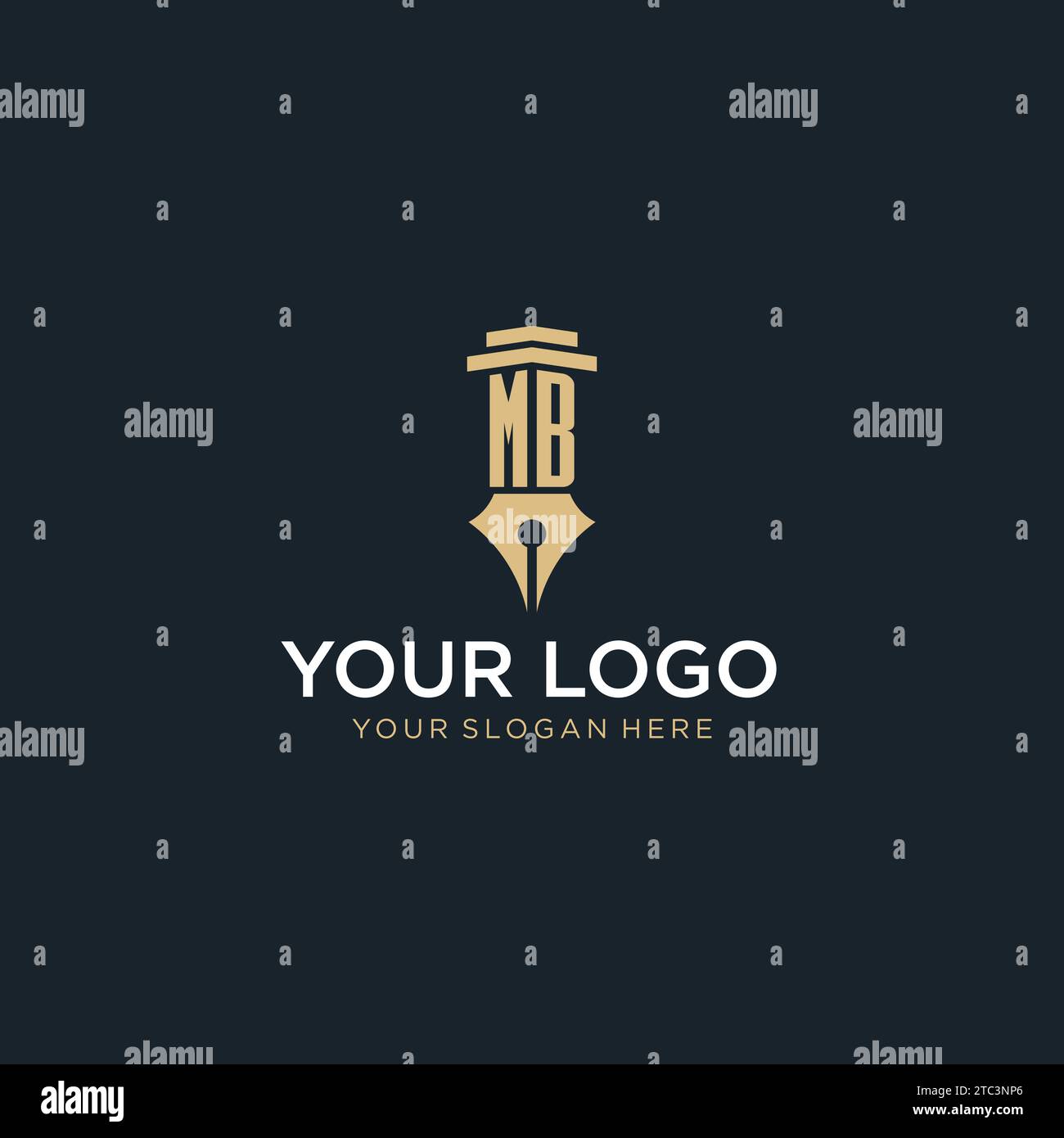 Logo iniziale del monogramma MB con grafica stilografica e idee di design a colonna Illustrazione Vettoriale