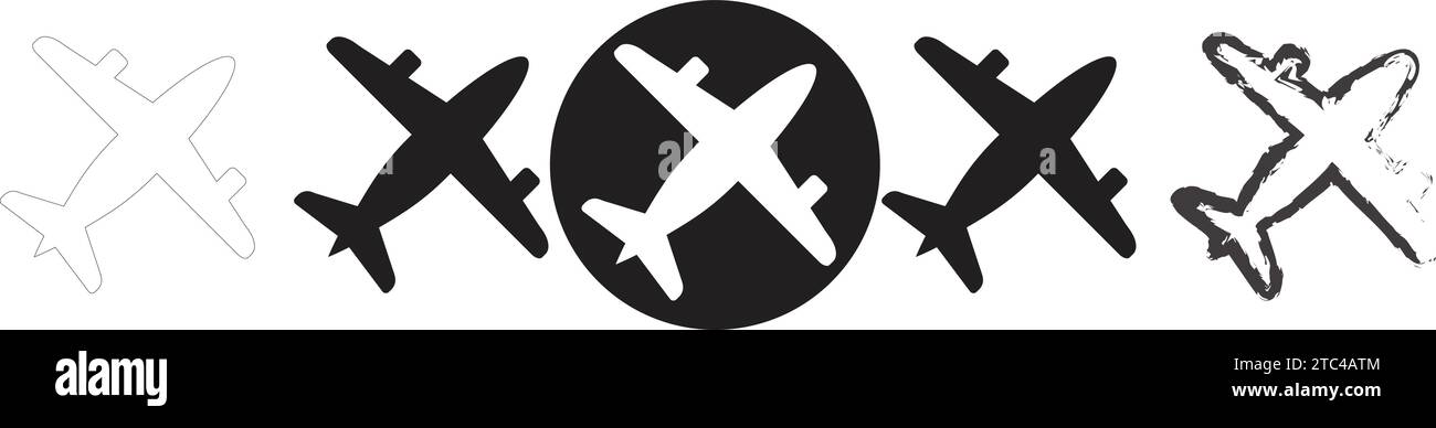 Set di icone aeroplano (aereo) per Web e Mobile App. Simbolo e cartello aeroplano, simbolo del trasporto aereo, cartello di viaggio aereo. Illustrazione Vettoriale