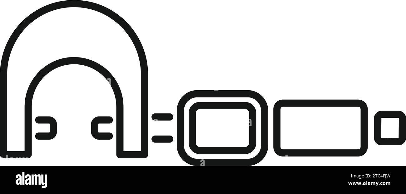 Icona micrometro digitale di lavoro per il vettore di contorno. Utensile di precisione numerico. Misura industriale esatta Illustrazione Vettoriale