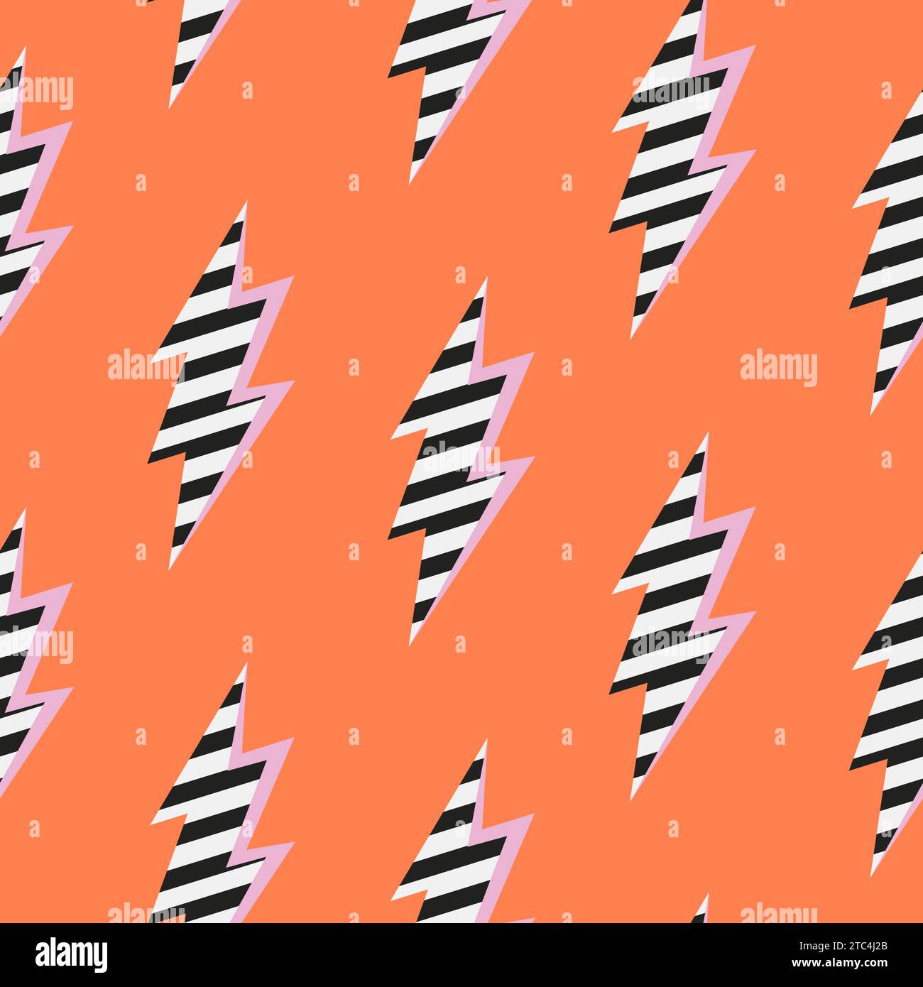 Creare un pattern vettoriale senza interruzioni con forme a strisce. Pop art sfondo arancione thunderbolt. Illustrazione Vettoriale
