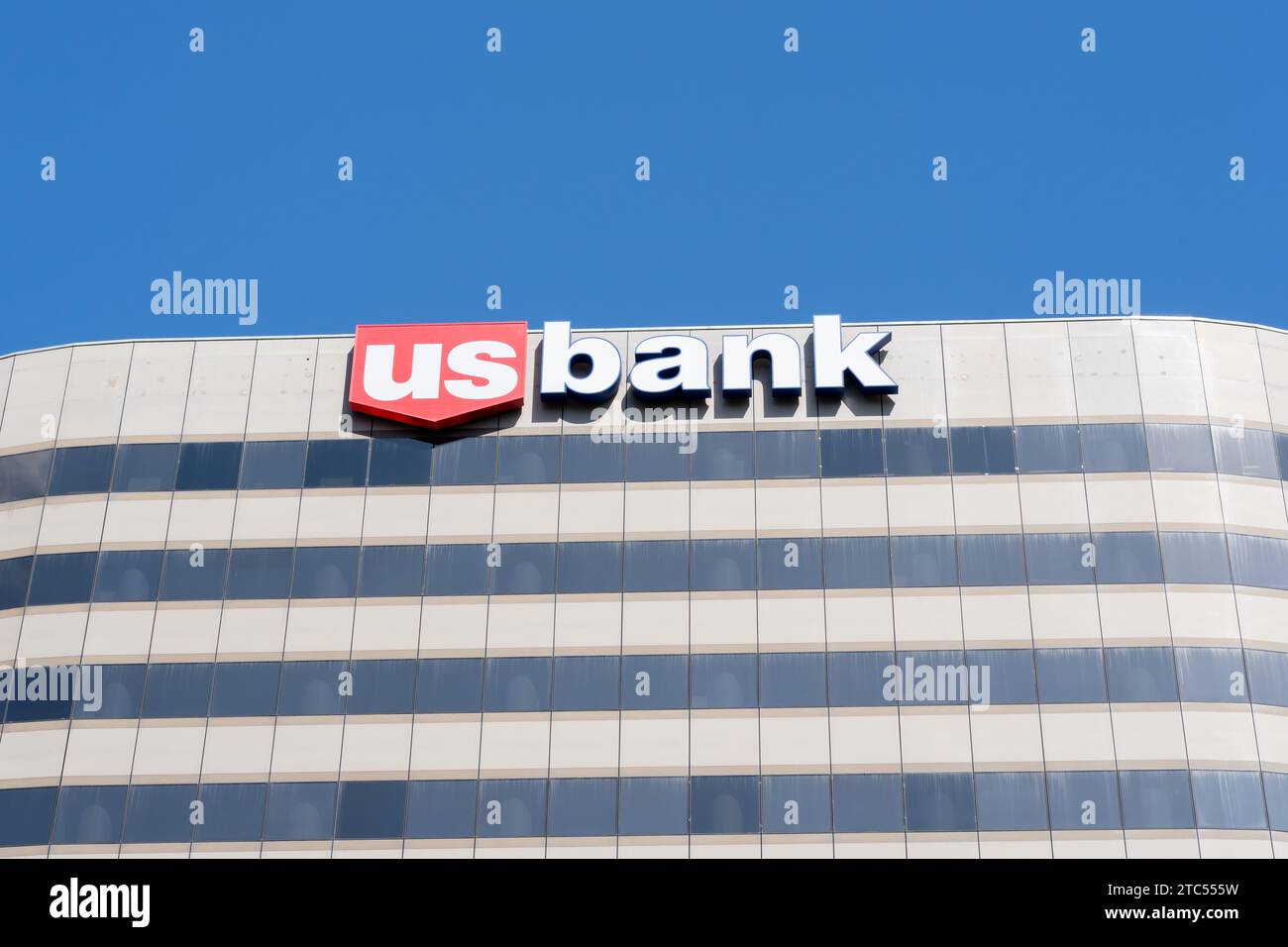 Primo piano del cartello della US Bank sull'edificio degli uffici di Salt Lake City, Utah, Stati Uniti Foto Stock