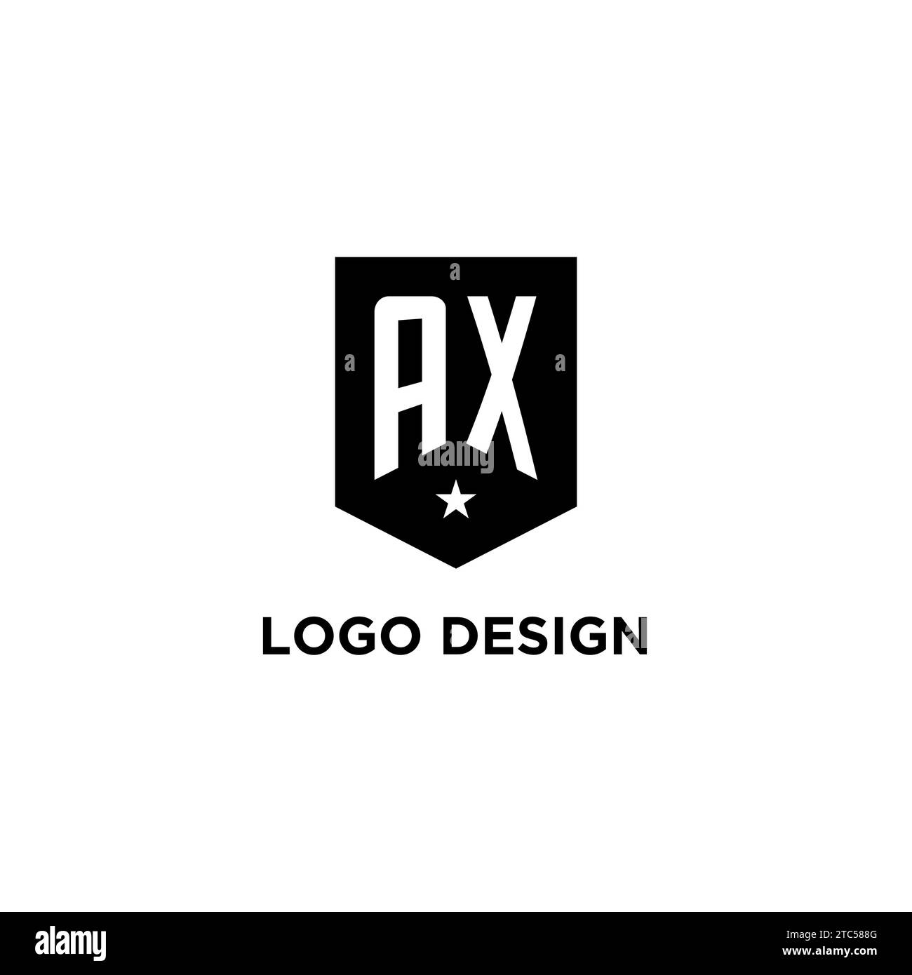 Logo iniziale monogramma AX con scudo geometrico e idee di stile per il design delle icone a stella Illustrazione Vettoriale