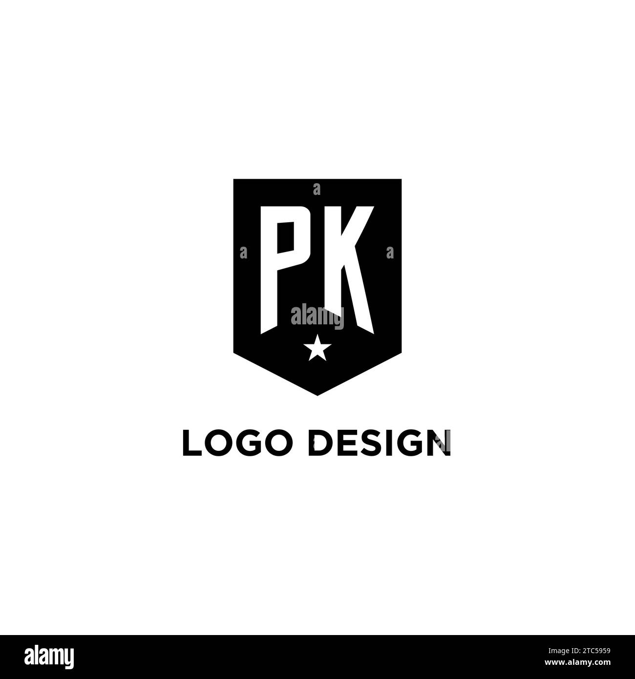 Logo iniziale monogramma PK con scudo geometrico e idee di design con icona a stella Illustrazione Vettoriale