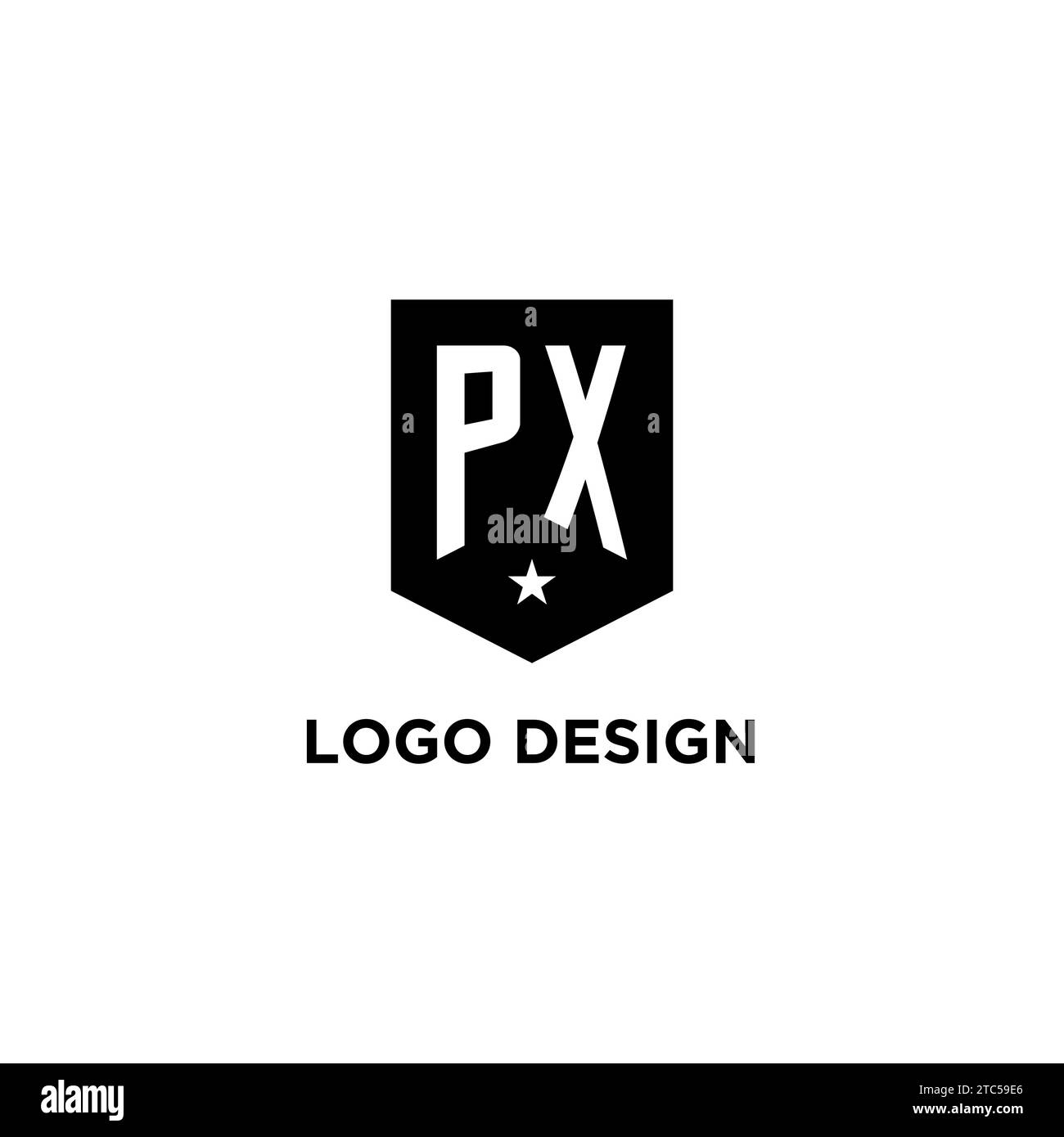 Logo iniziale del monogramma PX con scudo geometrico e idee di stile per il design delle icone a stella Illustrazione Vettoriale