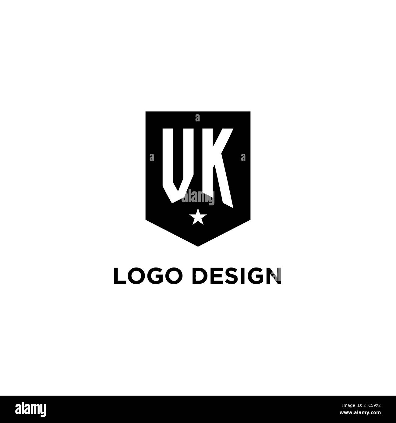 Logo iniziale monogramma VK con scudo geometrico e idee di stile per il design delle icone a stella Illustrazione Vettoriale
