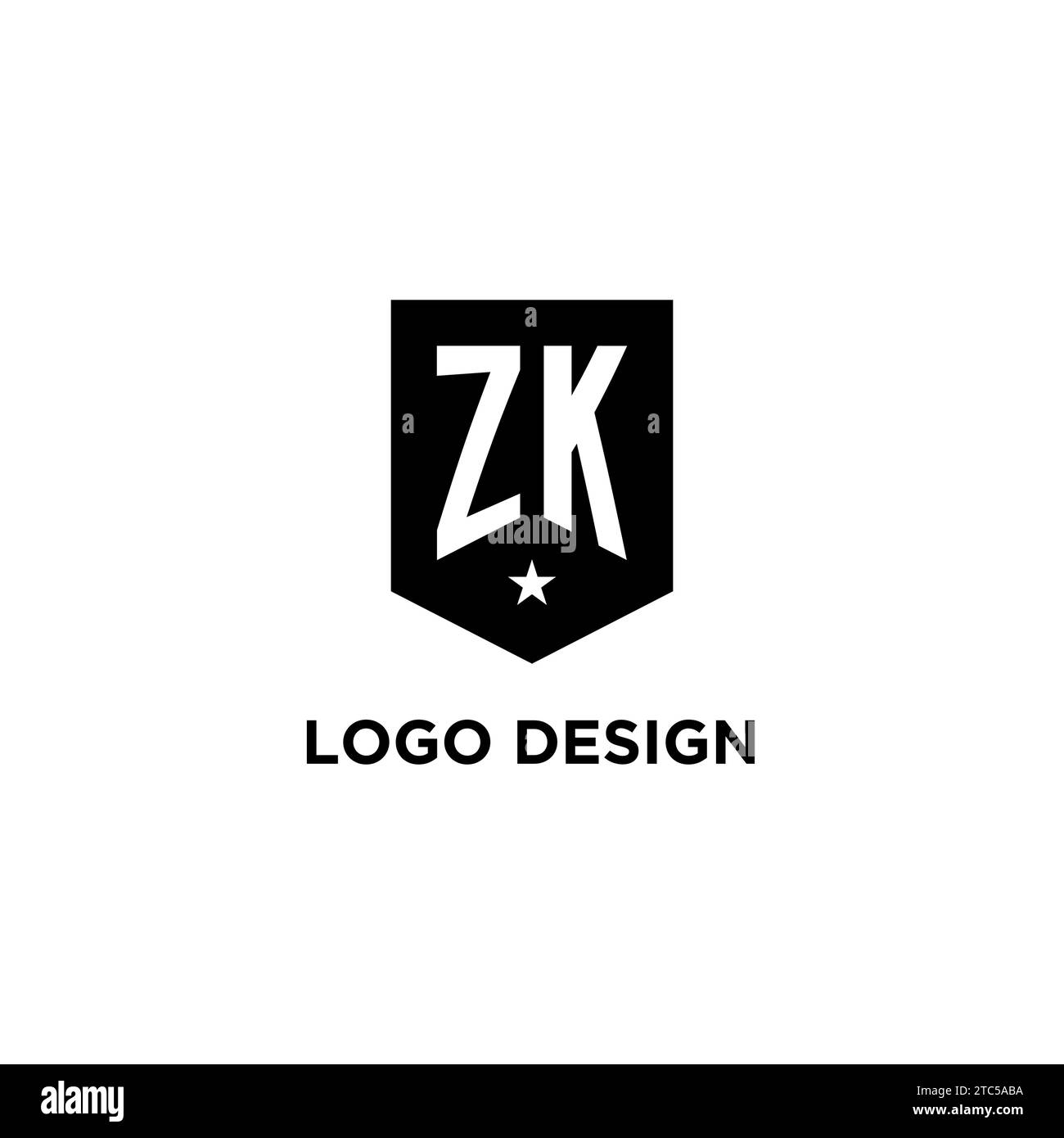 Logo iniziale monogramma ZK con scudo geometrico e idee di stile per il design delle icone a stella Illustrazione Vettoriale