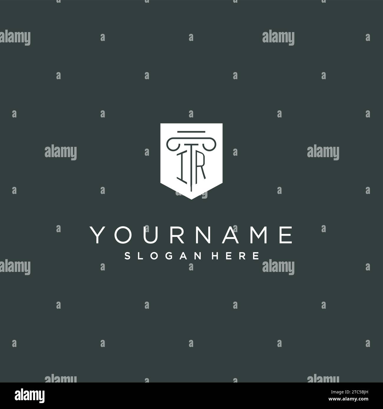 Monogramma IR con logo a colonna e scudo, logo elegante ed elegante per grafica vettoriale legale Illustrazione Vettoriale