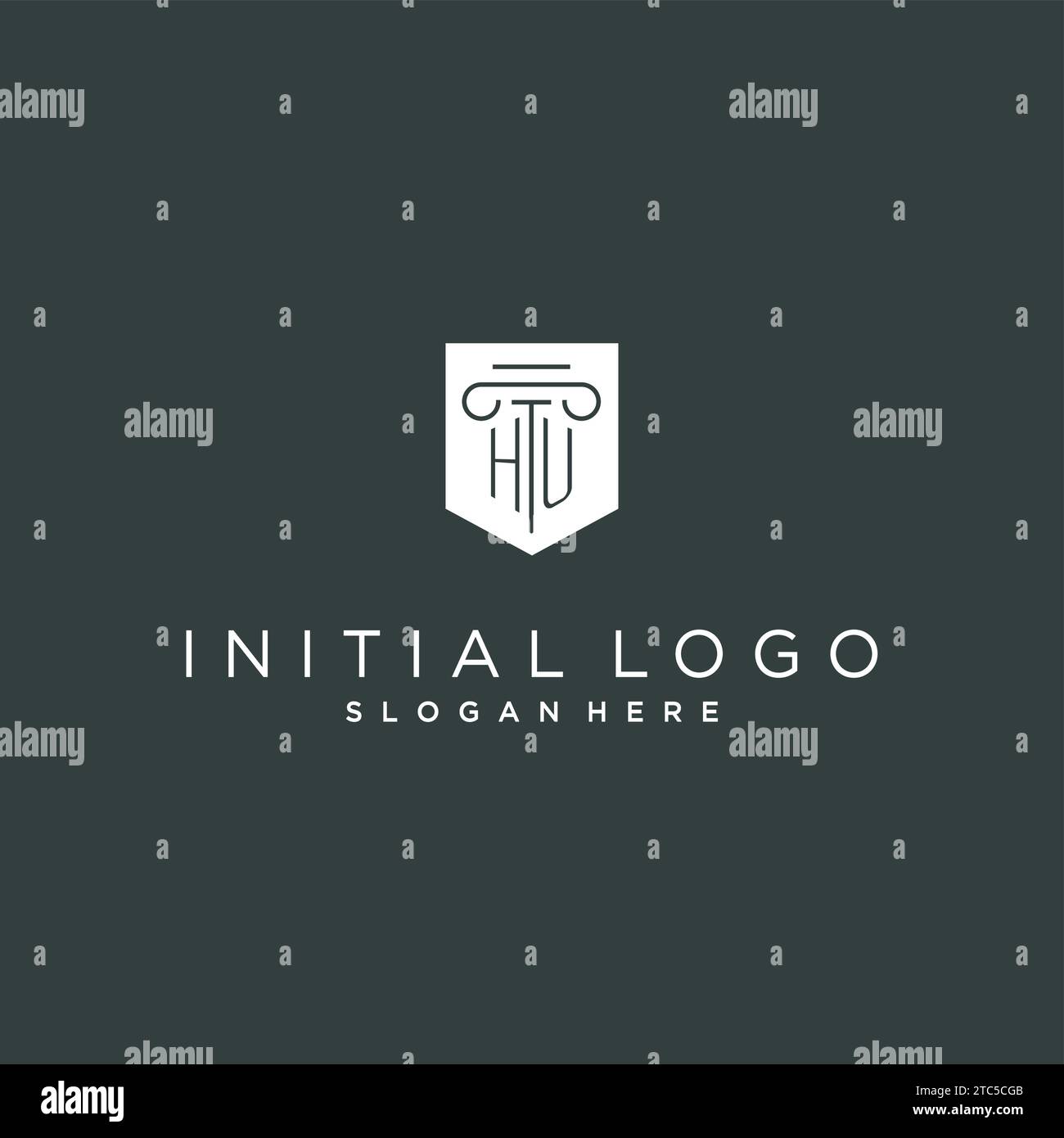 Monogramma HU con logo a colonna e scudo, logo elegante e lussuoso per grafica vettoriale legale Illustrazione Vettoriale