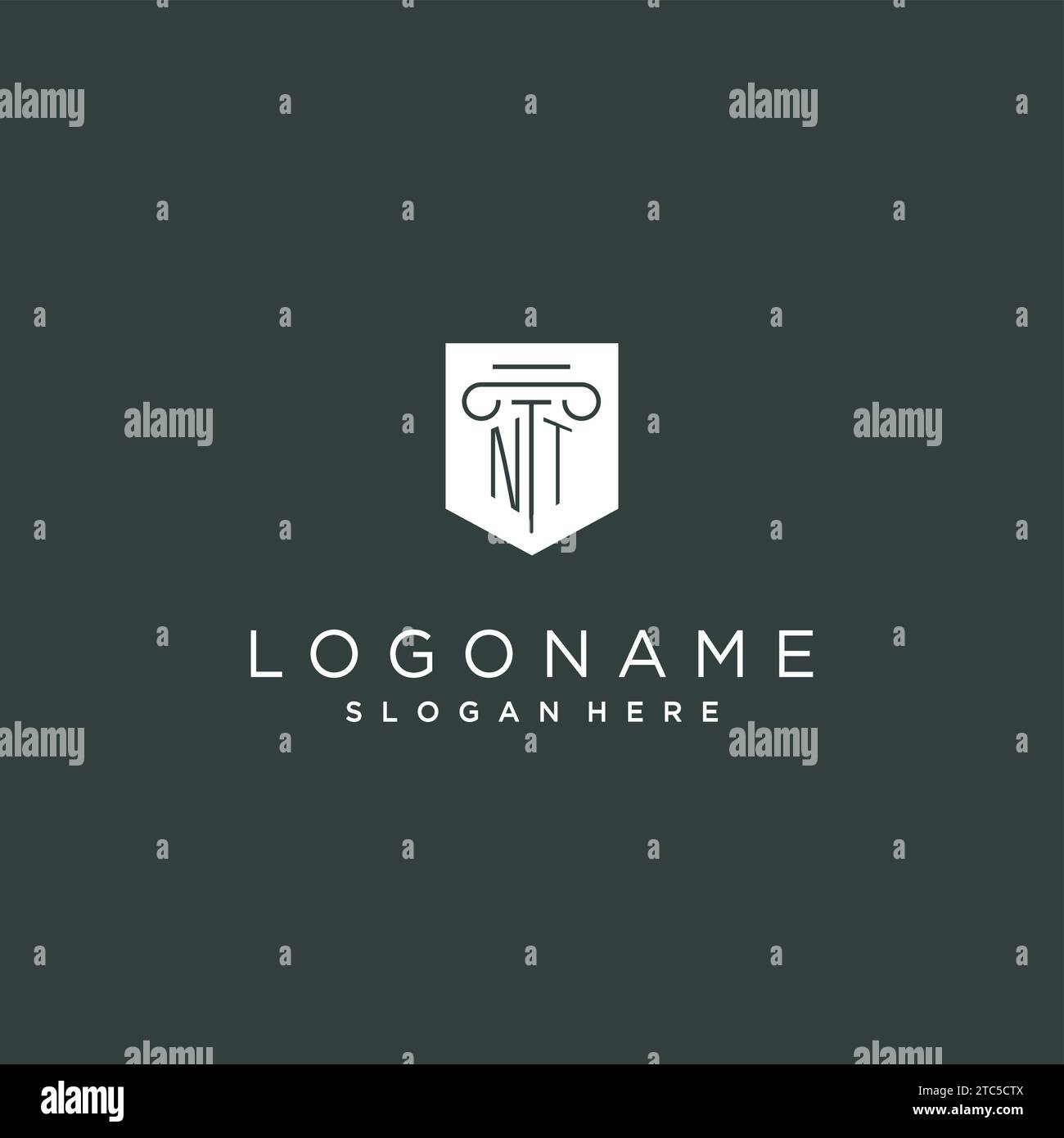 Monogramma NT con logo a colonna e scudo, logo elegante e di lusso per grafica vettoriale legale Illustrazione Vettoriale