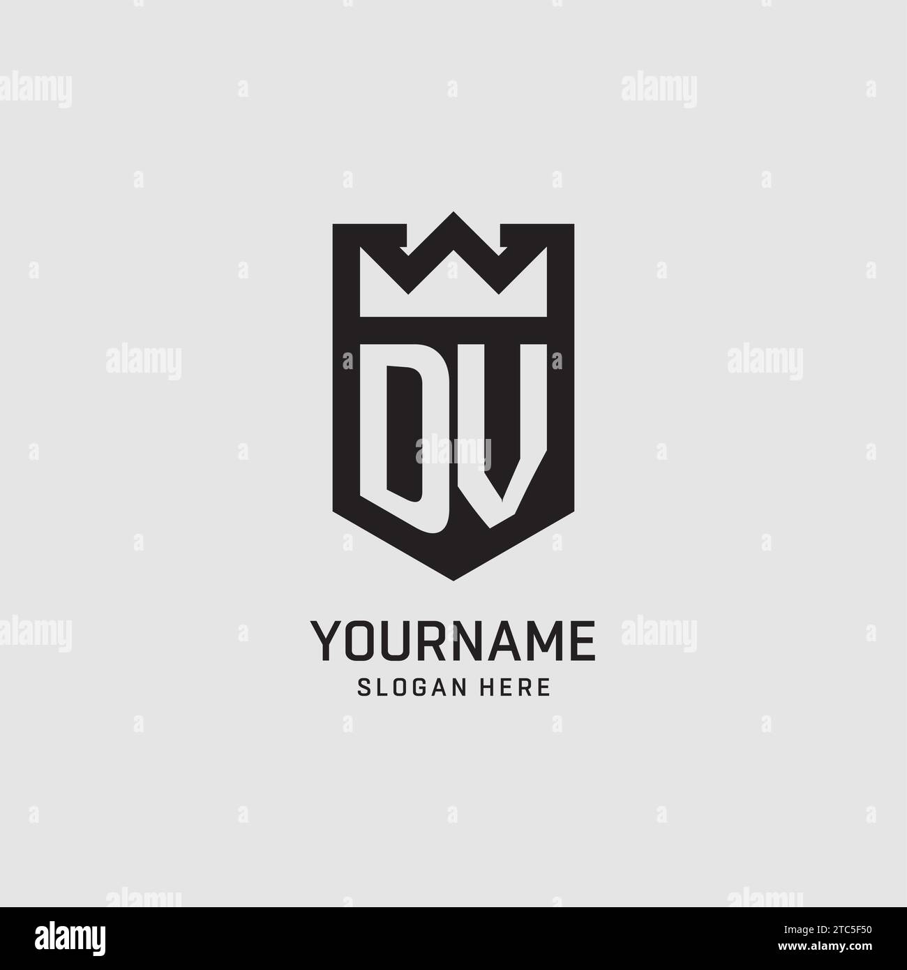 Forma iniziale dello scudo del logo DV, grafica vettoriale del design del logo esport creativo Illustrazione Vettoriale