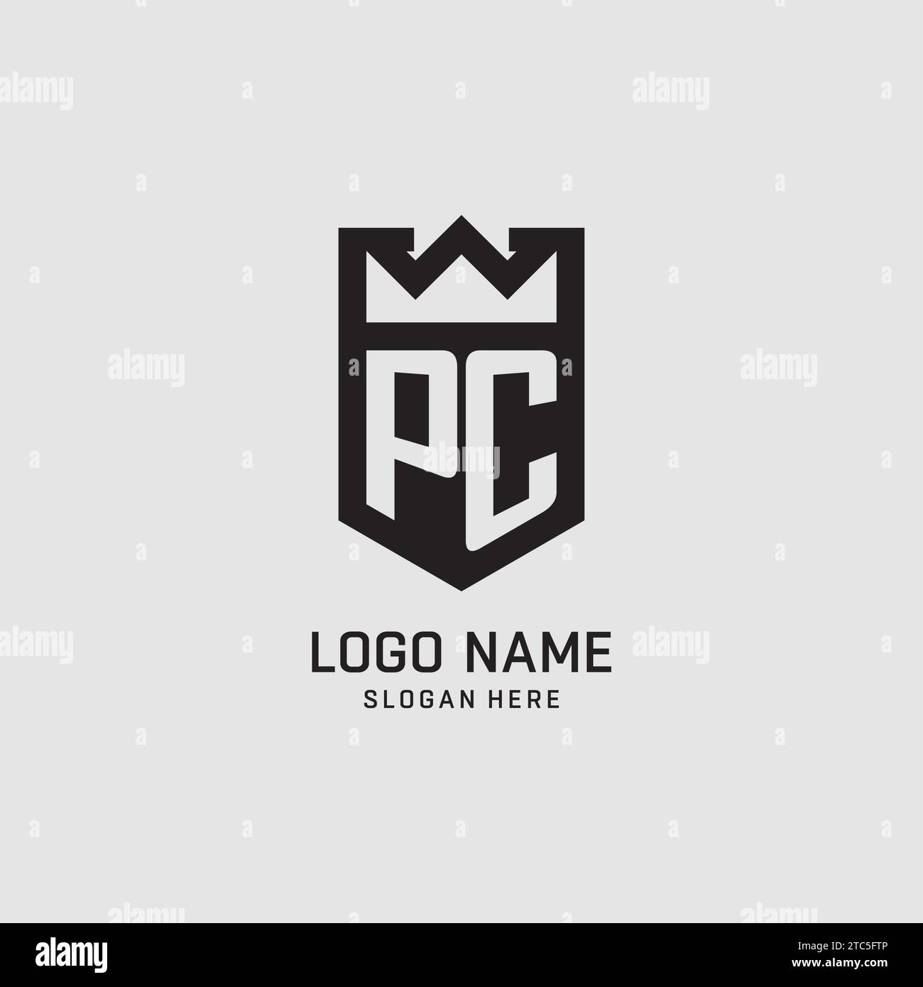 Forma iniziale dello scudo del logo PC, grafica vettoriale del design del logo esport creativo Illustrazione Vettoriale