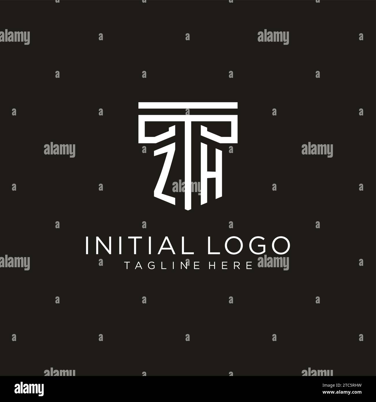 Logo iniziale ZH con design geometrico a colonna, design creativo e moderno del logo dello studio legale Illustrazione Vettoriale