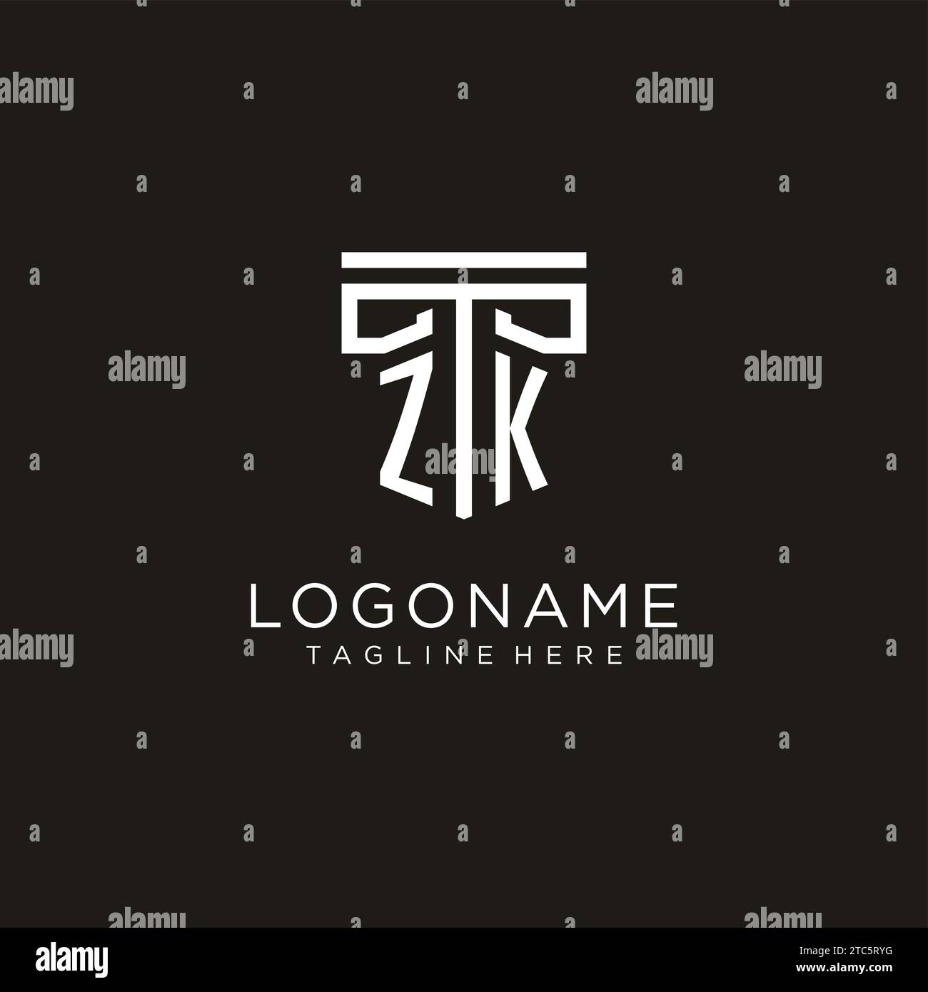 Logo iniziale ZK con design geometrico a colonna, design creativo e moderno del logo dello studio legale Illustrazione Vettoriale