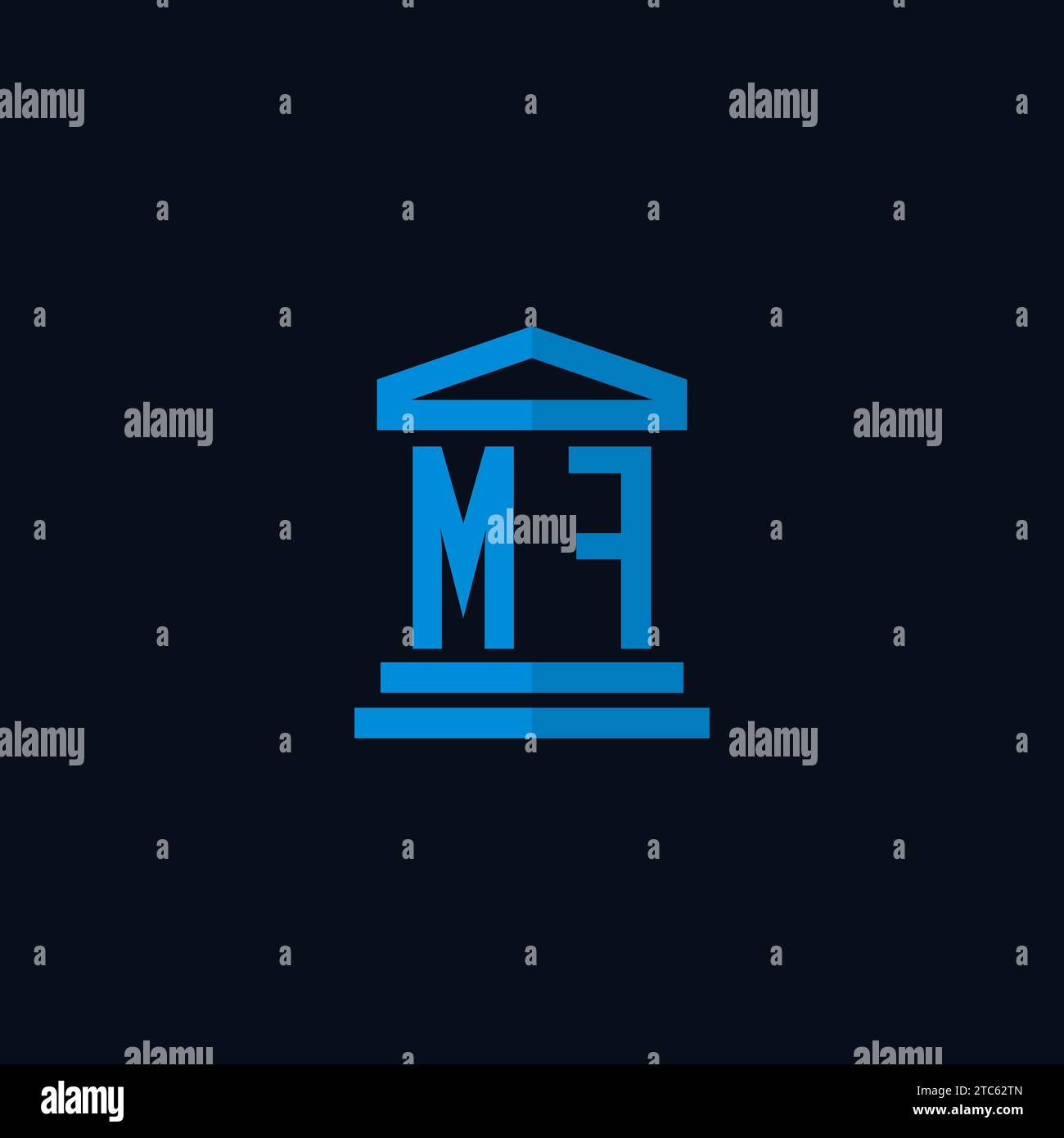 Monogramma iniziale del logo MF con semplici idee di design per l'edificio del tribunale Illustrazione Vettoriale
