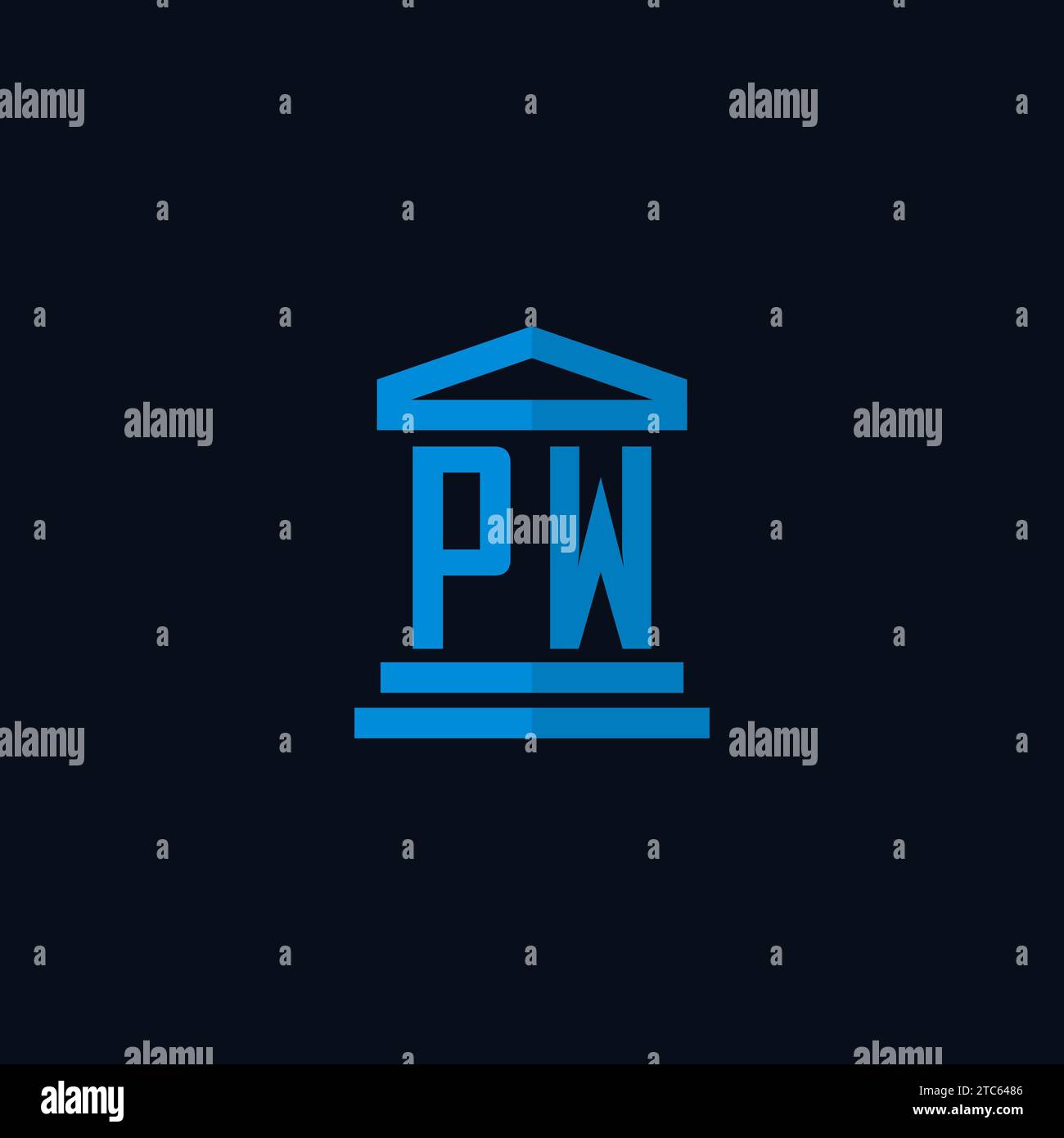 Monogramma iniziale del logo PW con semplici idee di design per l'edificio del tribunale Illustrazione Vettoriale
