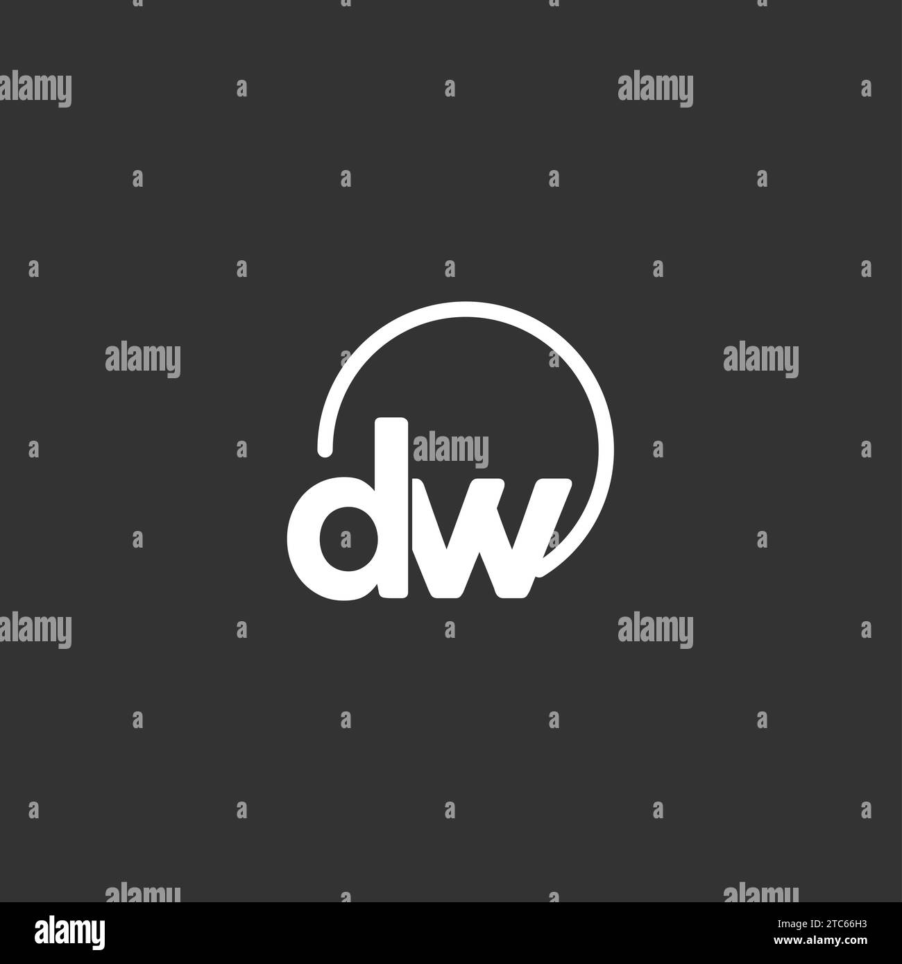 Logo iniziale DW con grafica vettoriale a cerchio arrotondato Illustrazione Vettoriale