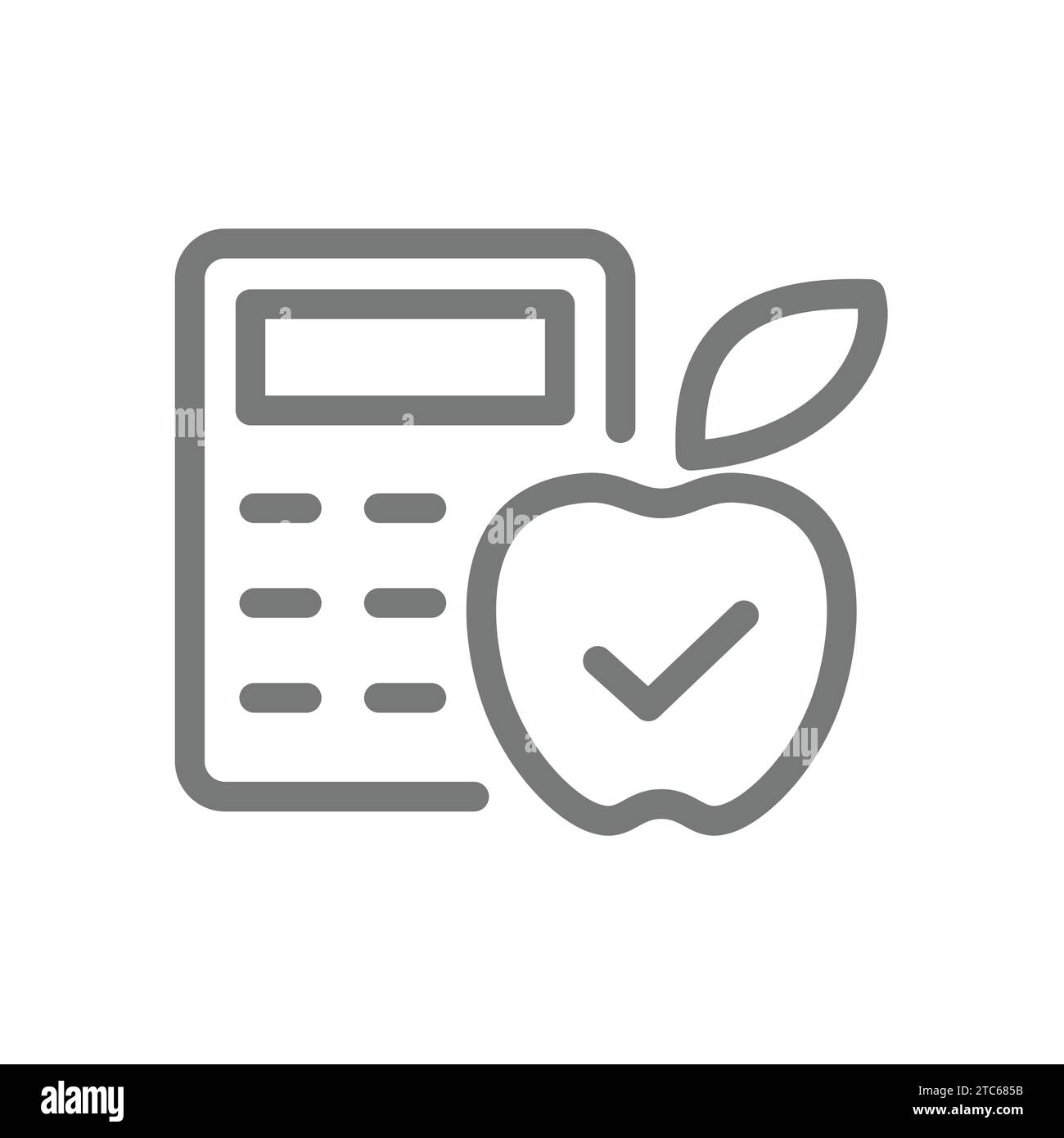 Icona vettore linea di conteggio calorie. Calcolatore calorico vettore di tratto modificabile con mela. Illustrazione Vettoriale