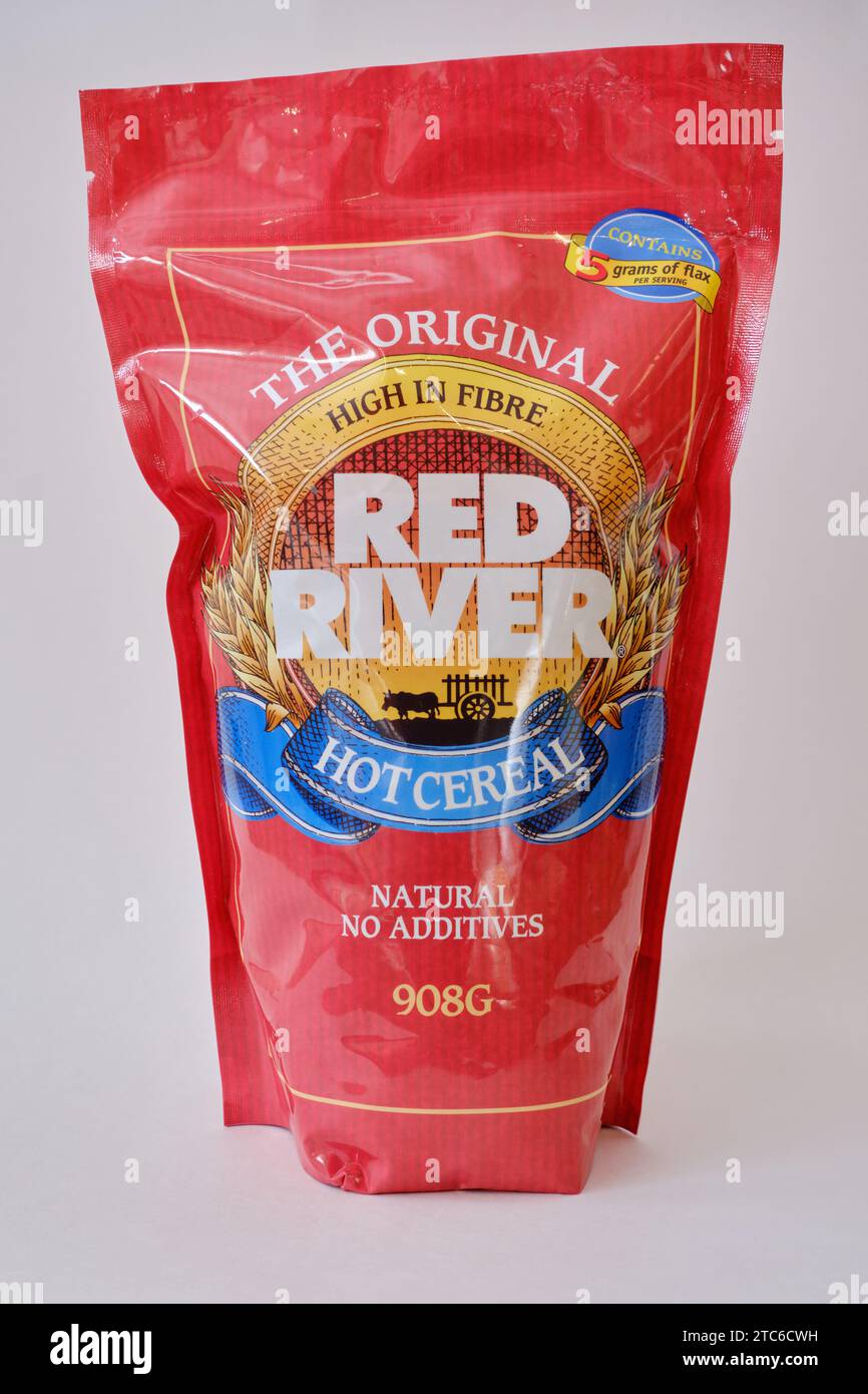 Sacchetto di cereali caldi Red River, noto anche come porridge di semi di uccelli, una tradizione canadese Foto Stock