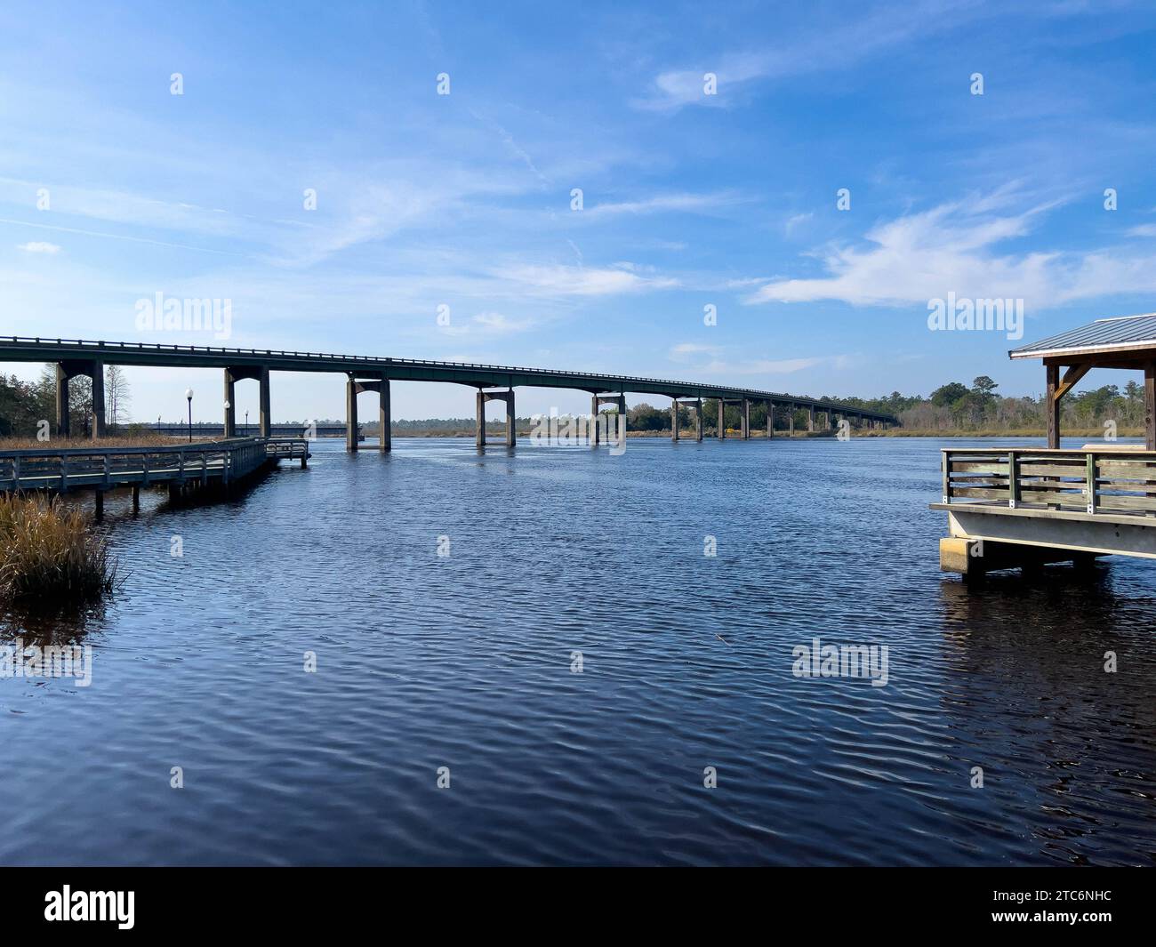 Il fiume Satilla in una splendida giornata di sole vicino Woodbine, Georgia, negli Stati Uniti. Foto Stock