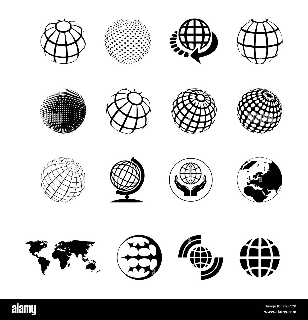 Set di icone del globo vettoriale terrestre, simbolo del globo del turismo internazionale. Illustrazione Vettoriale