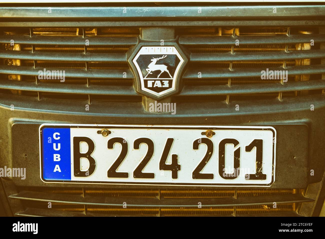 Logo di un veicolo o di un'auto Russian Gaz, Santa Clara, Cuba Foto Stock