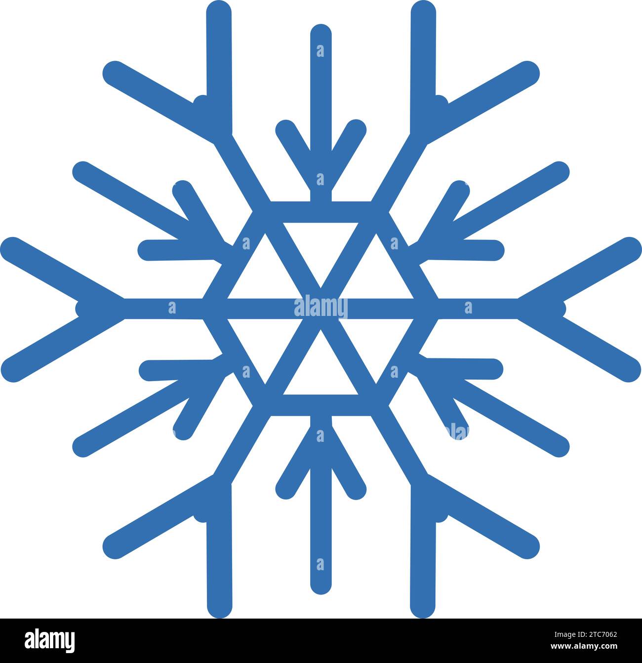 Fiocco di neve congelato con linea spessa, elemento della decorazione invernale dei festival. Neve invernale, simbolo blu miracolo di Natale. Isol icona vettoriale a mano libera forma semplice Illustrazione Vettoriale