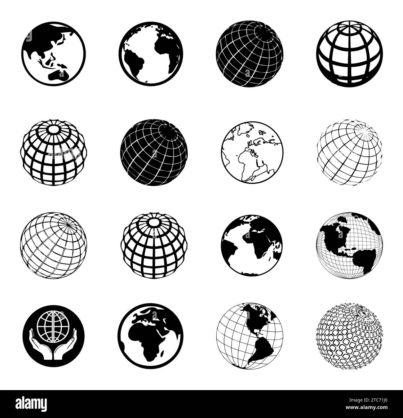 Set di icone del globo vettoriale terrestre, simbolo del globo del turismo internazionale. Illustrazione Vettoriale