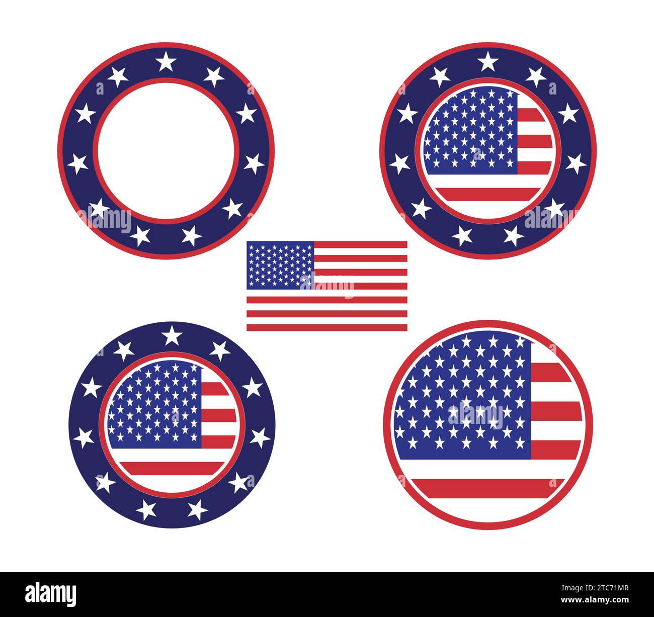 Bandiera del giorno dell'indipendenza degli Stati Uniti, vettore del distintivo del cerchio della bandiera americana. Illustrazione Vettoriale